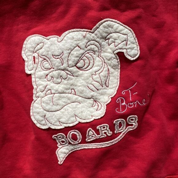 Red bulldog embroidered applique zippered hoodie, size 3T. - Picture 2 of 5